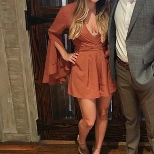 Burnt Brown/Orange long sleeve romper dress